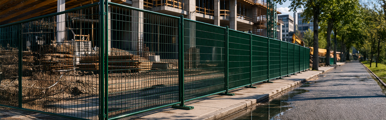 temporary fencing set up around a construction site