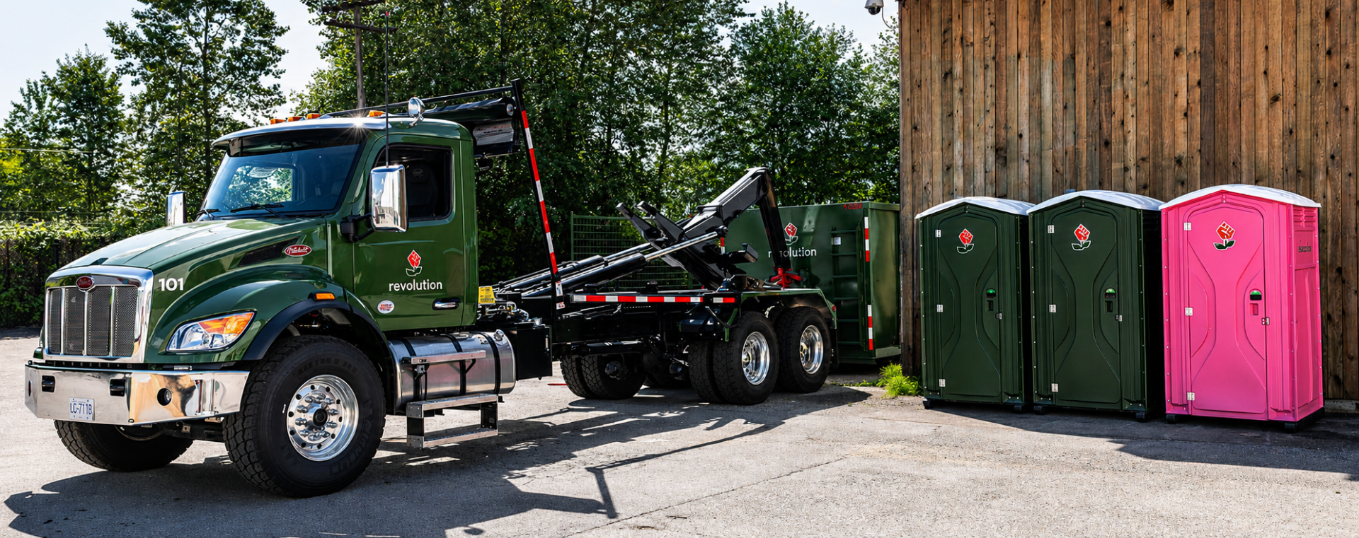 roll-off disposal bin being dropped off on site